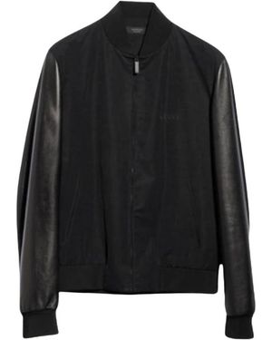 Gucci Jassen ,Zwart ,Leer Bomberjack Van Stof Met Nappa Leren Mouwen