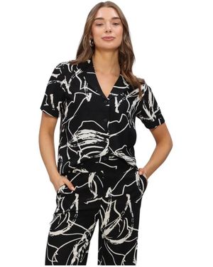 Object Overhemden ,Zwart ,Sanne S/S Shirt Aop