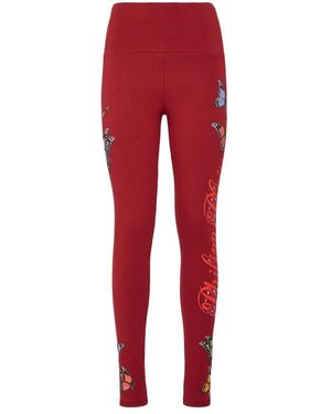 Philipp Plein Broeken ,Bruin ,Katoen Jogging Leggings Butterfly - Rood