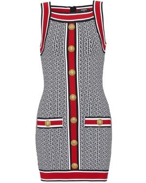 Balmain Monogram Print Mini Dress - Red