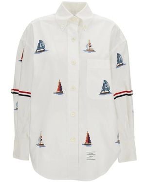 Thom Browne Overhemden ,Wit ,Katoen Sailboat Stitch Oversized Shirt