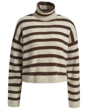 Smith & Soul Gestreifter, Kastenförmiger Rollkragenpullover - Natur