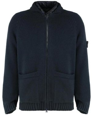 Stone Island Full Zip Knit Sweater - Blauw