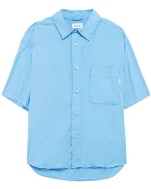 AMISH Oversized Kurzarm-Popeline-Hemd - Blau
