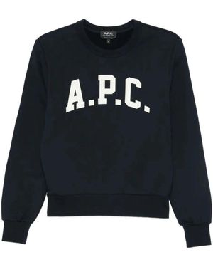 A.P.C. Hoodies & Sweatvesten ,Blauw ,Katoen Fafalda Logo Print Sweatshirt