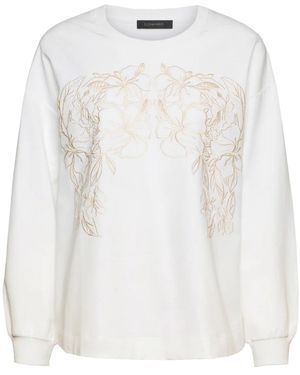 Elena Miro Hoodies & Sweatvesten ,Wit ,Katoen Geborduurde Katoenen Sweatshirt
