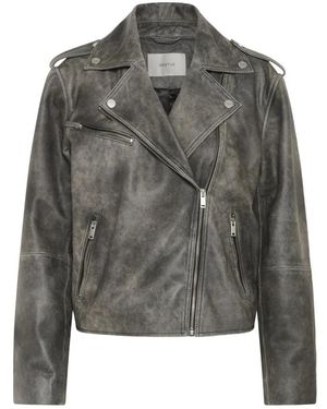 Gestuz Jassen ,Grijs ,Leer Vintage Jas Koud Grijs