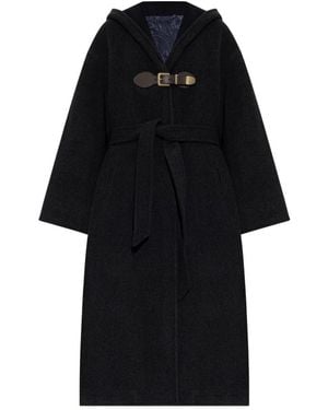 Etro Wolmix Jas Met Capuchon En Riem - Zwart