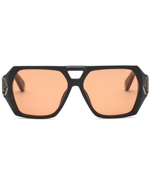 Philipp Plein Accessoires ,Zwart ,Plein Brave Zonnebril - Bruin