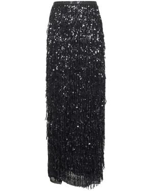 Brunello Cucinelli Zwarte Pailletten Franje Rok