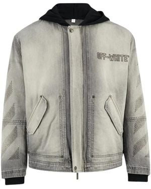 Off-White c/o Virgil Abloh Aviator Fleece Denim Jacket - Grijs
