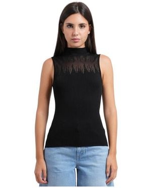 HUGO Tops ,Zwart ,Mouwloze Top Met Col