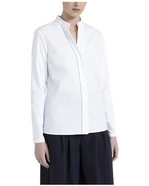 Peserico Camicia con collo alla coreana in popeline e jersey di cotone - Bianco
