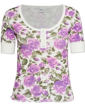 Chloé Tops ,Paars ,Leer Top Met Ronde Hals