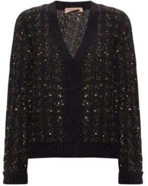 Twinset Truien & Vesten ,Zwart ,Polyester Jacquard Gebreid Vest Met Pied-De-Poulepatroon