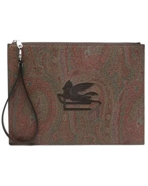 Etro Clutch Mit Paisley-Print Und Logo-Stickerei - Braun