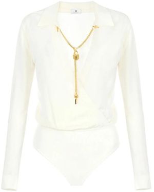 Elisabetta Franchi Viscose En Zijden Gebreide Body Met Ketting - Wit