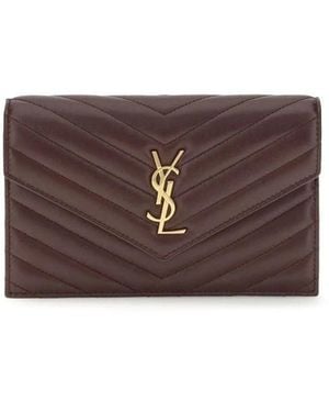 Saint Laurent Gewatteerde Leren Portemonnee Met Schouderband - Bruin