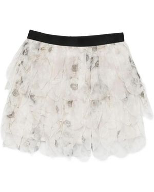 Max Mara Korte Rok Met Geprinte Organza Bloemblaadjes - Grijs