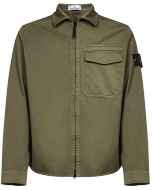 Stone Island 1200015 Stretch Katoen Satijn Overshirt - Groen
