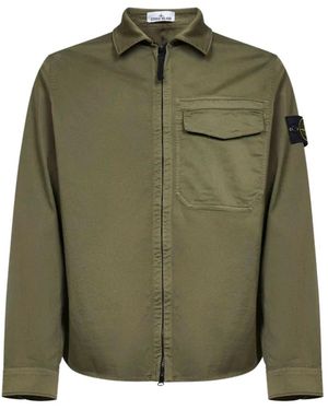 Stone Island 1200015 Stretch Katoen Satijn Overshirt - Groen