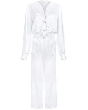 Genny Weißer Satin-Utility-Jumpsuit