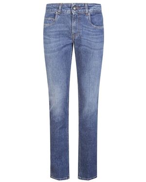 Fay Stretch-Denim-Jeans Mit Lederpatch - Blau