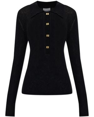 Ganni V-Neck Knitwear - Black