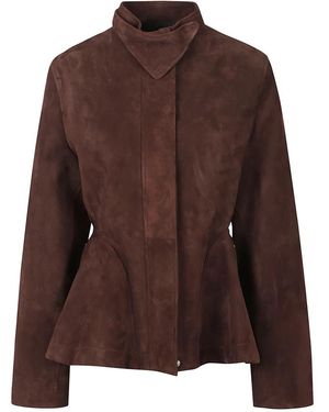 Alaïa Jassen ,Bruin ,Katoen Suede Geitenleren Peplum Jas