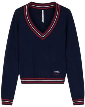 Guess V-Neck Knitwear - Blue