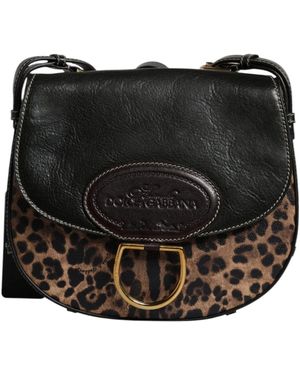 Dolce & Gabbana Leopard Leder Schultertasche - Schwarz