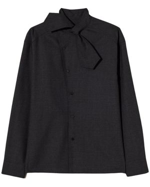 Plan C Overhemden ,Grijs ,Blouse Met Sjaalkraag - Zwart
