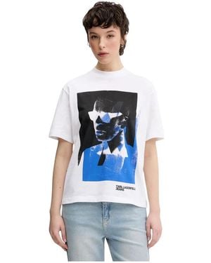 KARL LAGERFELD Tops ,Wit ,Katoen T-Shirt - Blauw