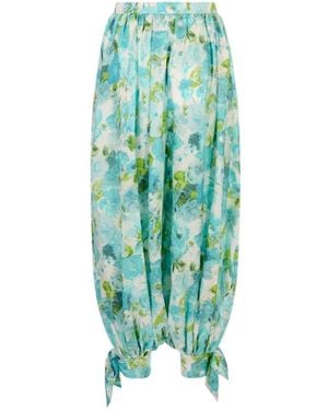 Chloé Plissée Wijde Broek Van Zijde Jacquard - Groen