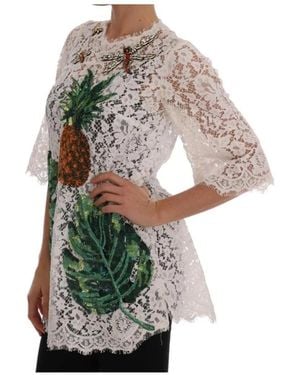 Dolce & Gabbana Ananas Spitzenverzierte Minibluse - Weiß