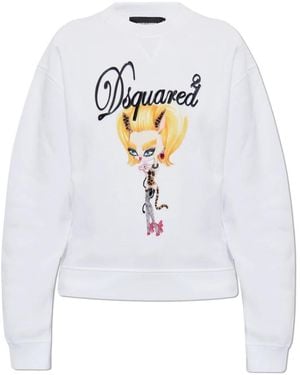DSquared² Hoodies & Sweatvesten ,Wit ,Sweatshirt Met Print En Applicaties