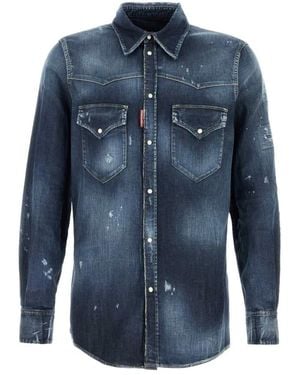 DSquared² Stretch Denim Western Mode Hemd - Blau