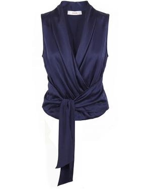 Jucca Gekruiste Satijnen Zijden Top - Blauw