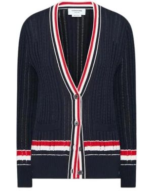Thom Browne Truien & Vesten ,Blauw ,Katoen Baby Ladder Cable V Neck Elongated Cardigan