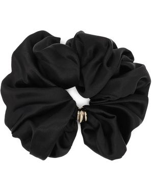 Kazar Accessoires ,Zwart ,Satijn Silk Satin Scrunchie Met Gouden Versiering