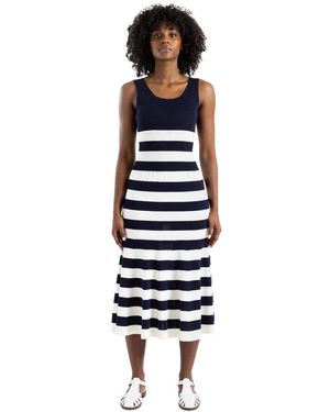 Junya Watanabe Kleedjes ,Blauw ,Leer Gestreept Gebreide Midi Jurk