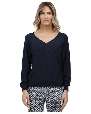 Gran Sasso V-Ausschnitt Pailletten Top - Blau