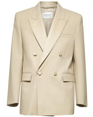 Saint Laurent Double-Breasted Wool Tuxedo Jacket - Natural