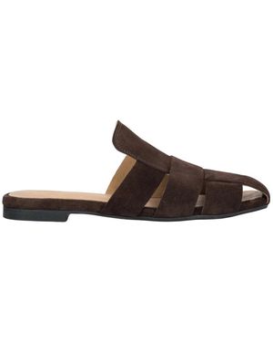 ESTRO Schoenen ,Bruin ,Leer Velours Geweven Muil-Slippers