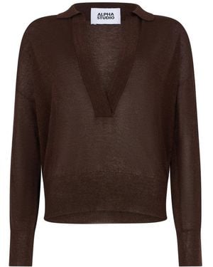 Alpha Studio V-Neck Knitwear - Brown