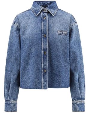 Miu Miu Overhemden ,Blauw ,Denim Denim Shirt Met Logopatch