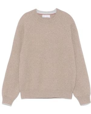 Brunello Cucinelli Kasjmier Bruine Ronde Hals Trui - Naturel