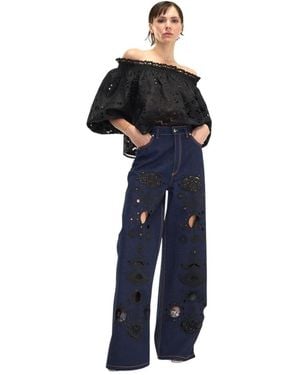 Cynthia Rowley Embroidered Wide-Leg Jean - Blauw