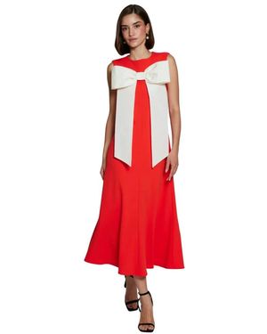 Moskada Kleedjes ,Rood ,Rode Crepe Jurk Met Witte Strik