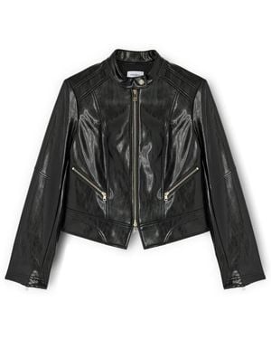 mötivi Jassen ,Zwart ,Leer Jacket Met Rits En Mandarijnkraag